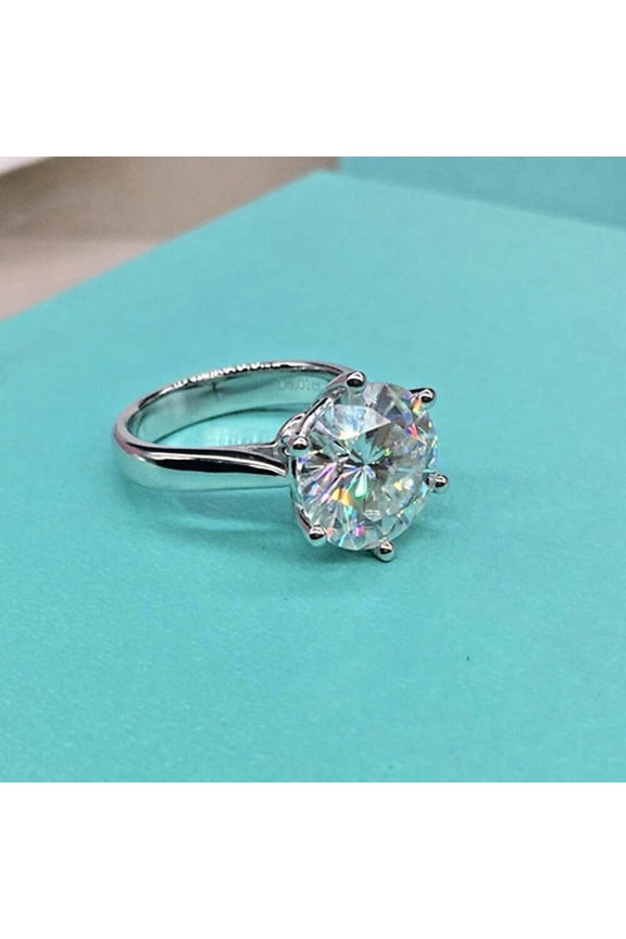 4 Carat Round Cut Lab Created Solitaire Engagement Ring 14K White Gold Plated Silver