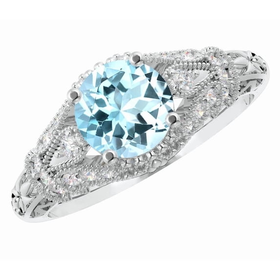4 Carat Round LAB GROWN Aquamarine and LAB GROWN Diamond Engagement ...