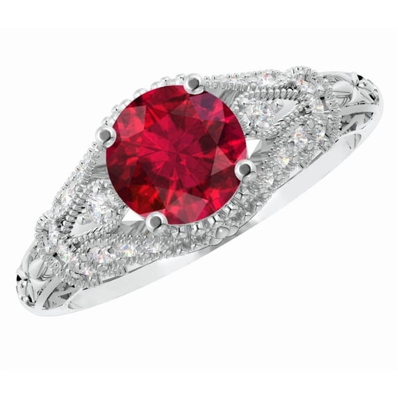 4 Carat Round LAB GROWN Ruby and LAB GROWN Diamond Engagement Ring (3 ...