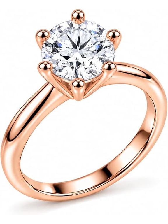 4 Carat Round Lab Grown Diamond Solitaire Ring, 14K Rose Gold, E-F, VS1, Size 7