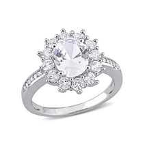 4 Carat T.G.W. Created White Sapphire and Diamond-Accent Sterling Silver Halo Ring