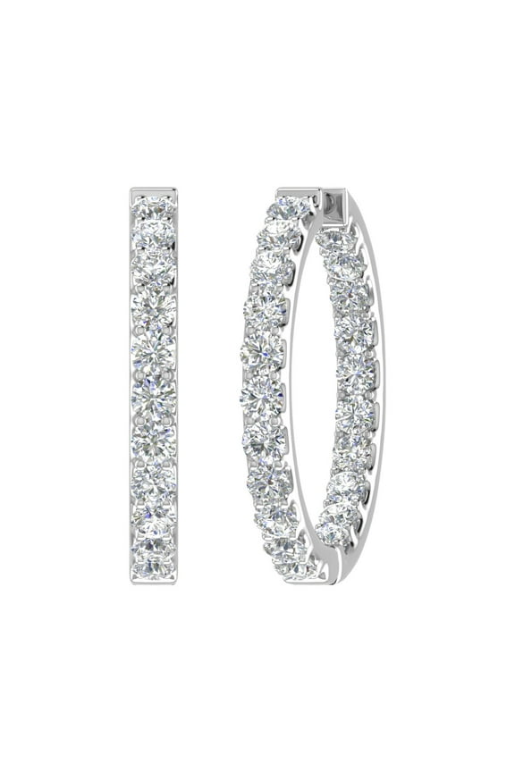 4 Carat (ctw) Inside Out Diamond Hoop Earrings in 14K White Gold (I1-I2 Clarity)