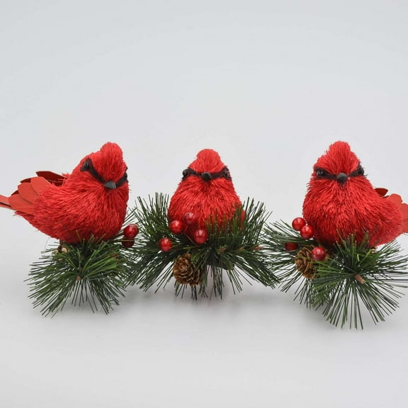 4" Cardinal ornaments on clips set of 3