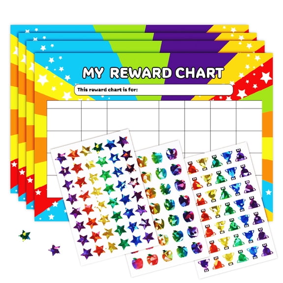 4 Cards + 3 Flash Stickers Star Stickers, Sparkly Holographic Stickers, Rewards Holographic Colors Sticker, Foil Star Sticker for Behavior Chart, Student Planner, School Classroom Teacher Supplies, D
