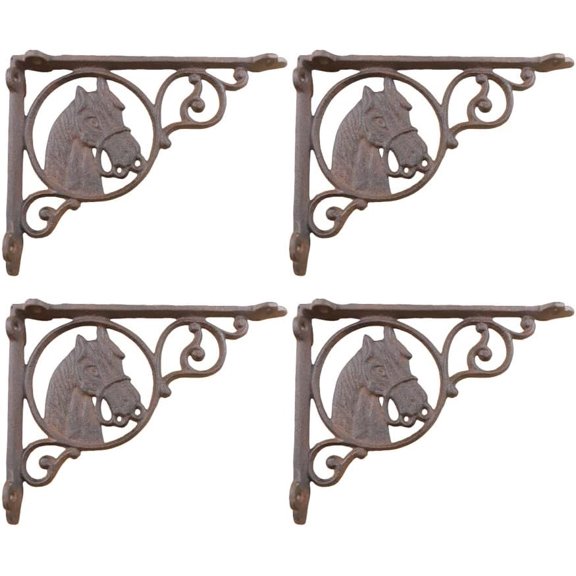 4 Cast Iron Horse Shelf Brackets Metal Corbels 8 3/4" x 6 1/2"$$Tools & Hardware Other