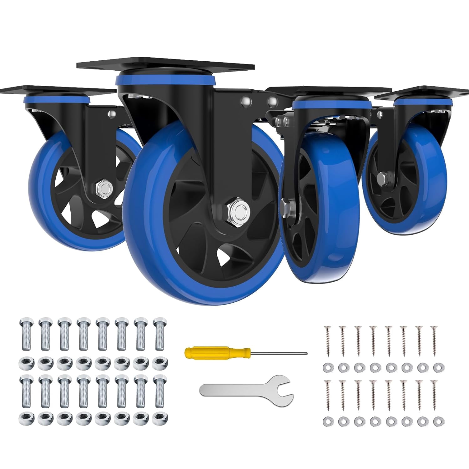 4'' Caster Wheels with Brake, Heavy Duty Casters Set of 4, Swivel Top Plate Casters with Double Ball Bearings, Industrial Locking Castor Wheels for Furniture, Workbench, Cabinet
