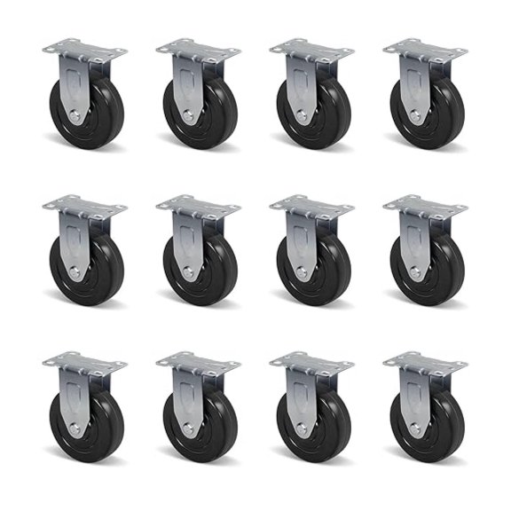 4" Caster Wheels, Heavy Duty Industrial Rigid Casters, Plate Hard Rubber Wheel for Cart Furniture Workbench (12 Rigid)