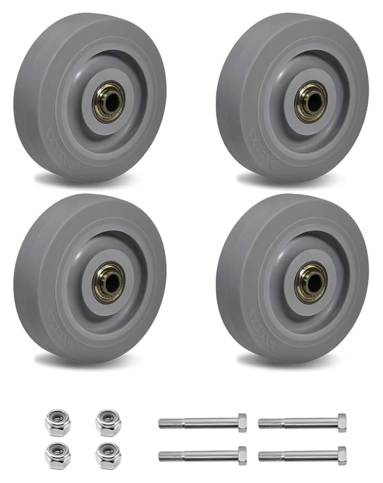 4" Caster Wheels, Heavy Duty Rubber Casters Set of 4, Industrial Rubber Wheels for Cart
