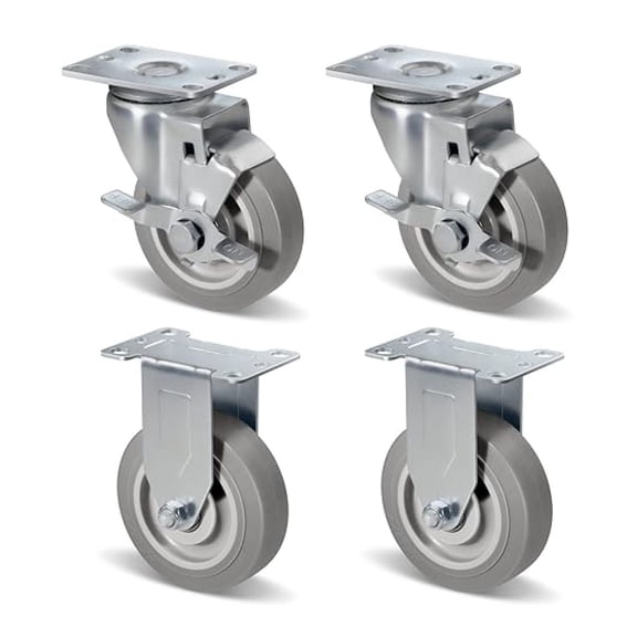 4" Caster Wheels, Heavy Duty Rubber Rigid Casters, Industrial Casters Set of 4 with Brake Wheels for Cart Furniture Workbench (2 Swivel w/Brakes & 2 Rigid)