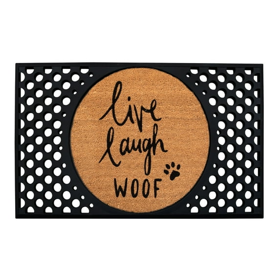 4 Cats & Dogs: Convertible 27 x 43.5" Entrance Mat, Live Laugh Woof (Includes Round Core & Frame)