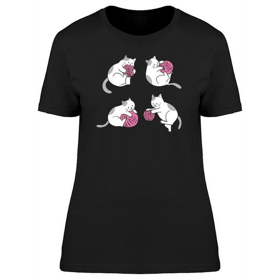 4 Cats Playing With Thread Ball T-Shirt Women -Image by Shutterstock, Female Medium