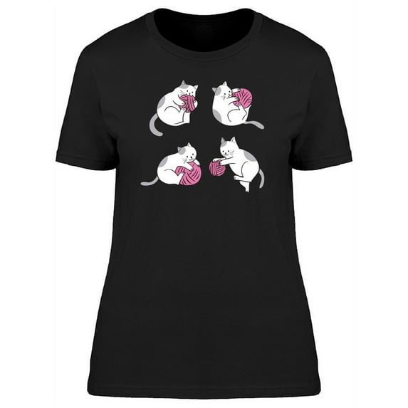 4 Cats Playing With Thread Ball T-Shirt Women -Image by Shutterstock, Female x-Large