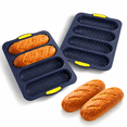 4-Cavity Baguette Bread Pan, Food-Grade Silicone Bakeware Set of 2 ...