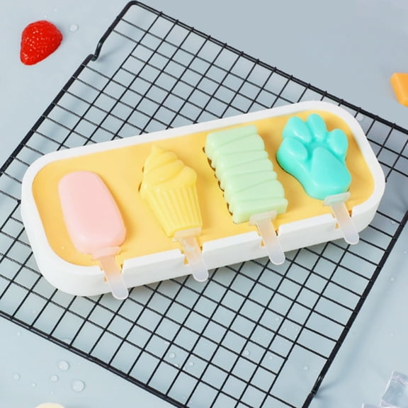 4 Cavity Cartoon Ice Pop Molds, BPA-Free Silicone Popsicle Maker, Reusable Easy Release Mold for Homemade Treats