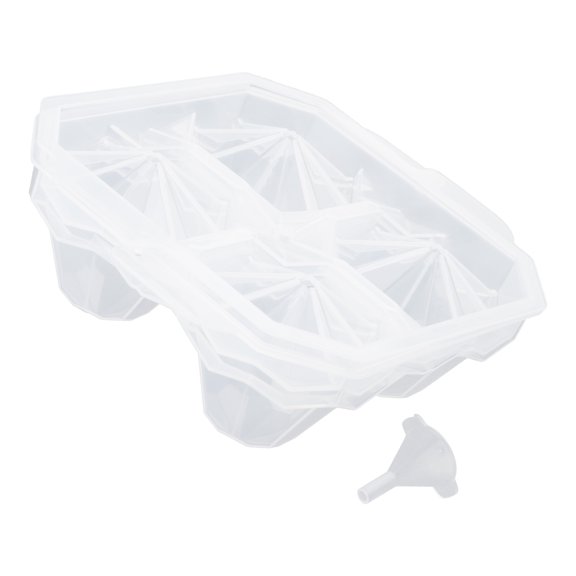 4 Cavity Crystal Shape Large Ice Block Tray With Lid For Cocktails And Drink Suitable For Home And Commercial Use