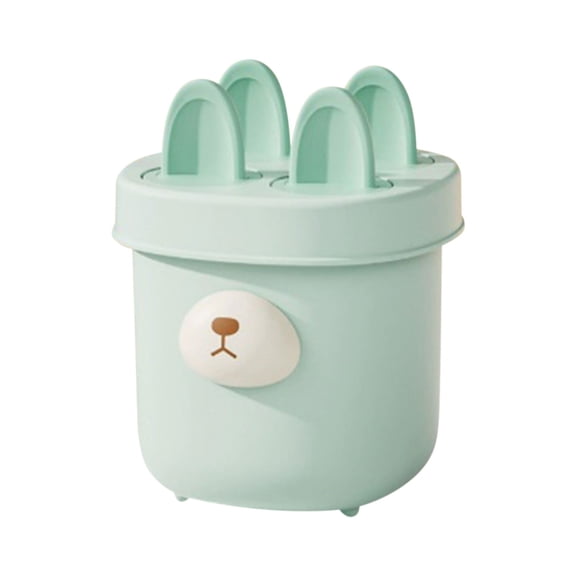 4 Cavity Cute Rabbit Ice Pop Molds, Stackable Easy-Release Homemade Popsicle Maker with Anti-Spill Cover, Dishwasher Safe Food-Grade Frozen Fruit Juice Yogurt Lolly Tray, Green