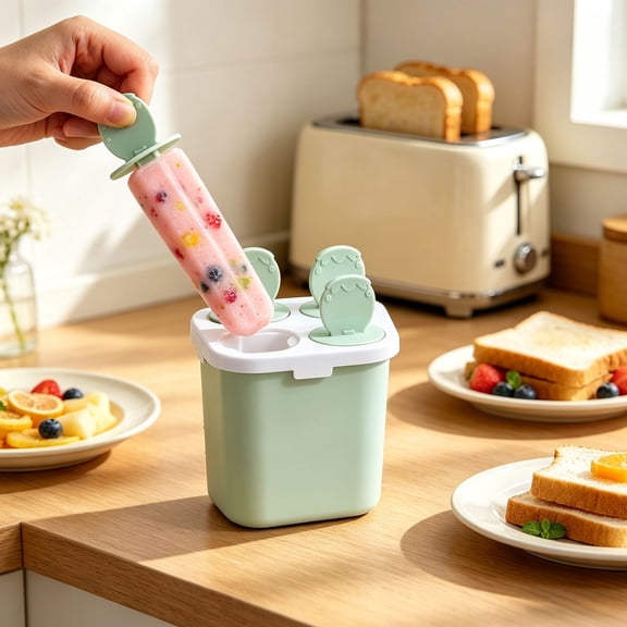 4 Cavity Homemade Popsicle Mold, Food Grade Silicone Easy Release Ice Pop Maker For Kids Household DIY Ice Cream Freezer Tray