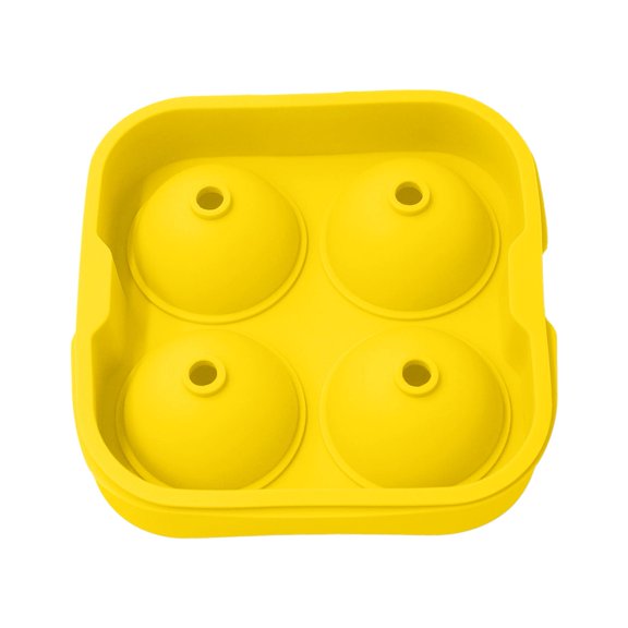 4 Cavity Ice Ball Maker Mold,5.1x5.1inch Silicone Ice Cube Tray with Lid,Easy Release，Perfect for Whiskey, Cocktails(Yellow)