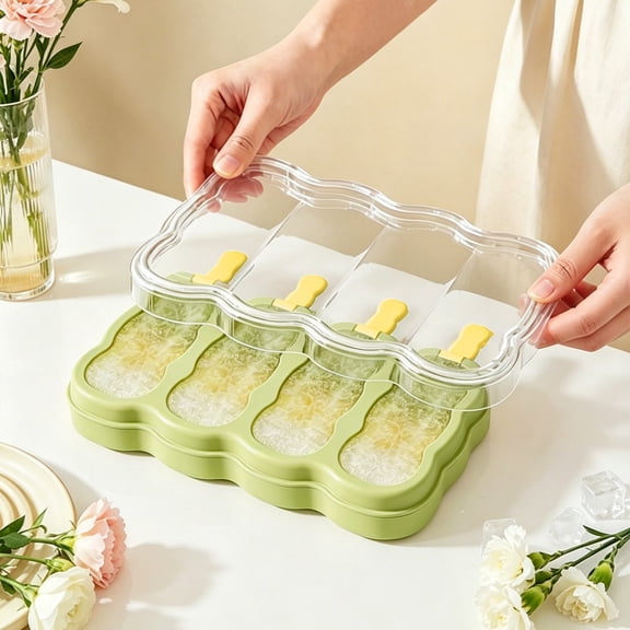 4-Cavity Ice Pop Molds for Homemade Popsicles – Food-Grade Push-Release Molds with Dustproof Lids – Freezer Safe for Fruit & Yogurt Pops, Summer Fun