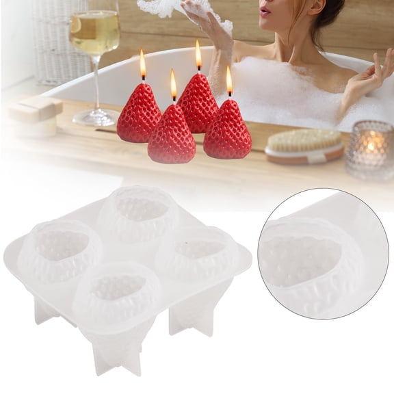 4-Cavity Large Strawberry Silicone Mold Set - Jumbo 3D Fruit Baking Tray for Big Desserts & Crafts, High Capacity Non-Stick Mold for Commercial & Home Use