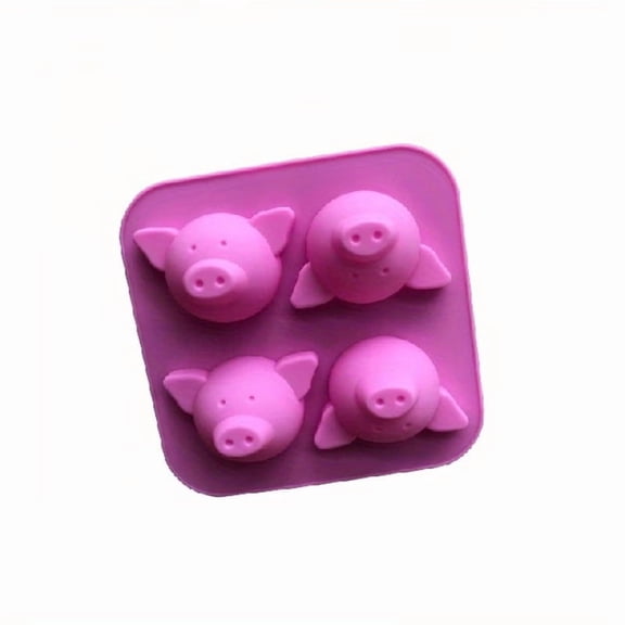 4-Cavity Pig Head Silicone Mold - Fun Reusable Ice Tray for Snacks, High Temperature Resistant & Easy to Clean