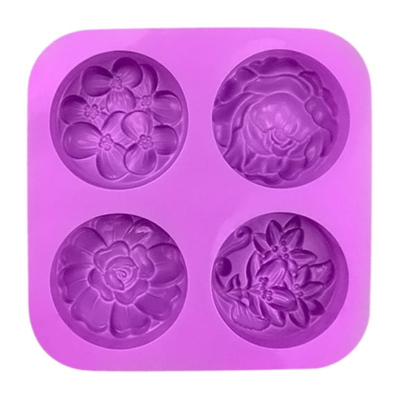 4-Cavity Purple Flower Silicone Mold, Food Grade Non-Stick Baking Pan for Cakes Chocolate Soap Candles, Jelly DIY Crafts, 1 Pcs Silicone Bakeware