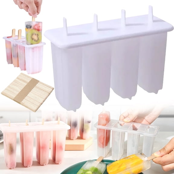 4-Cavity Reusable Popsicle Mold with Lid, BPA-Free Ice Pop Maker, Dishwasher Safe, 2 Colors