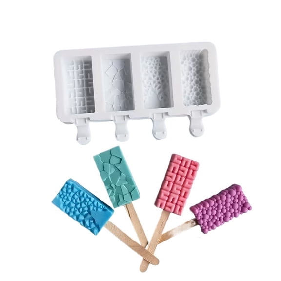 4-Cavity Silicone Geometric Ice Cream Popsicle Molds - Creative DIY Kitchen Tool for Homemade Frozen Treats