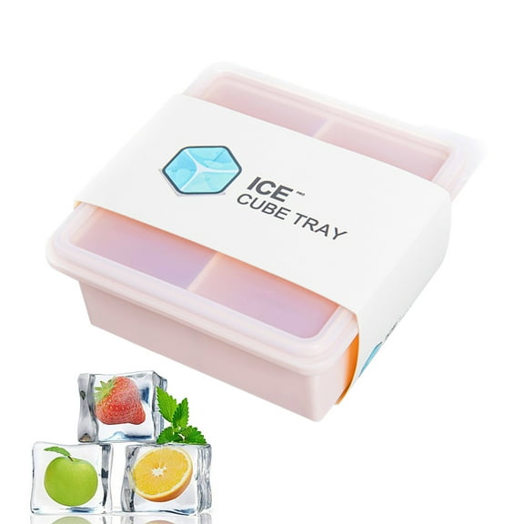 4-Cavity Silicone Ice Cube Tray with Lid - BPA-Free Food Grade for Whiskey, Cocktails & Desserts, Leakproof, Dishwasher Safe & Slow-Melting Design (4.5x4cm) Pink