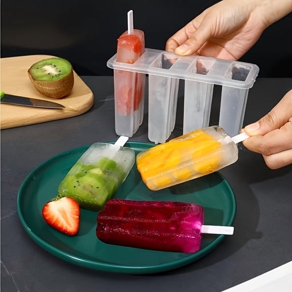 4-Cavity White Silicone Popsicle Mold with Airtight Lid, BPA-Free Reusable Ice Pop Maker, Flexible Easy Release Silicone Tray for Homemade Yogurt, Fruit Juice and Healthy Frozen Treats