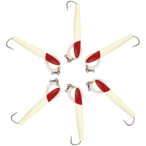 4" Cedar Plug Lures, 6 Pcs Red/White Rigged, for Saltwater Fishing, Includes Mesh Lure Bag, Ideal for Offshore Tuna Trolling$$Sport & Recreation Other
