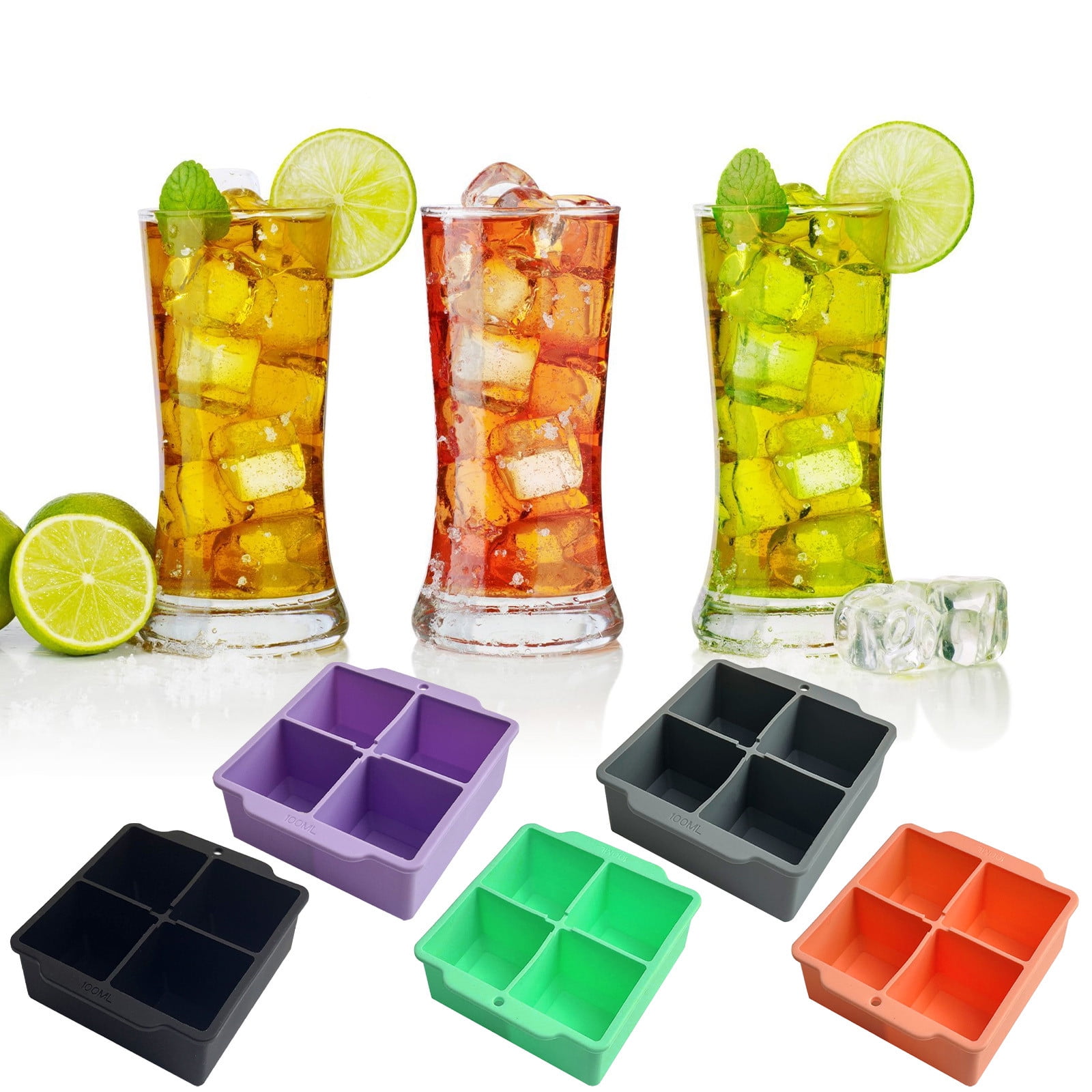 4-Cell Ice Tray with Lid | Leakproof Silicone Ice Cube Mold • BPA-Free ...
