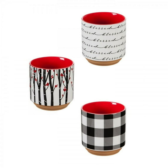 4" Ceramic Cache Pot, Cardinal/Blessed/Buffalo Check, 3 Asst, 9 PC CDU