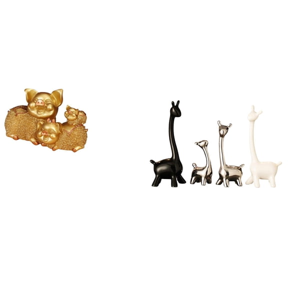 4 Ceramic Giraffe Statue Animal Statue Collection Desktop Figurine Modern Ornament for Bookshelf Entrance Shelf