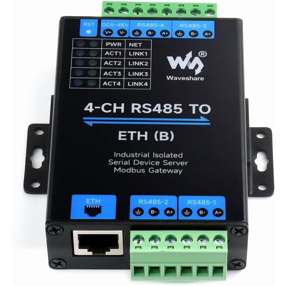 4-Ch RS485 to RJ45 Ethernet Serial Server, 4 Channels RS485 Independent Operation, Bi-Directional Transparent Transmission, Modbus Gateway, Common Network Port
