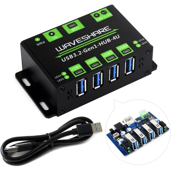 4-Ch USB 3.2 Gen1 HUB, Compatible with Windows, macOS, Linux and Android, Metal Case with Wall-Mount Support, Driver-Free, Plug-and-Play