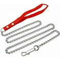 thumbnail image 1 of 4' Chain Link Dog Leash Leather Handle Pet Walking Tool, 1 of 4