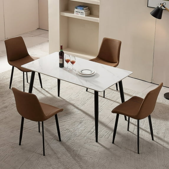 4 Chairs Set Brown Stylish Dining Chairs Faux Leather Metal Legs For Dining Room Office