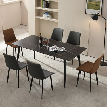 4 Chairs Set Gray Stylish Dining Chairs Faux Leather Metal Legs For Dining Room Office