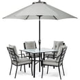 thumbnail image 1 of 4 Chairs & Square Table Dining Set with Umbrella & Base - Silver, 1 of 1