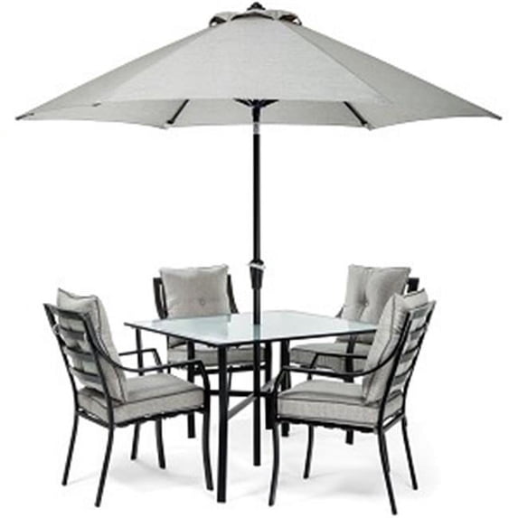 4 Chairs & Square Table Dining Set with Umbrella & Base - Silver