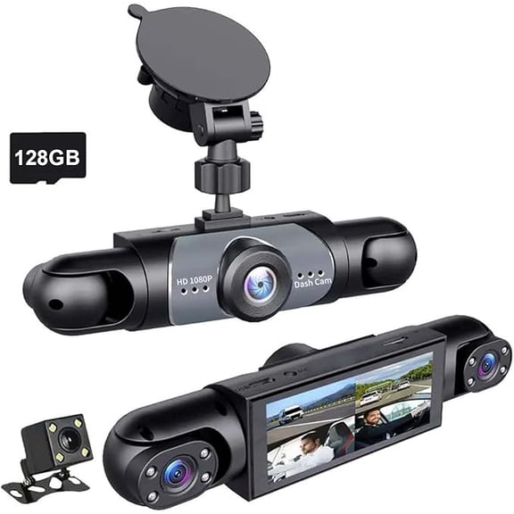 4-Channel 1080P 360 Full View Dash Cam with 64GB Card, Front Rear Side Quad Car Camera for Uber Truck (k)
