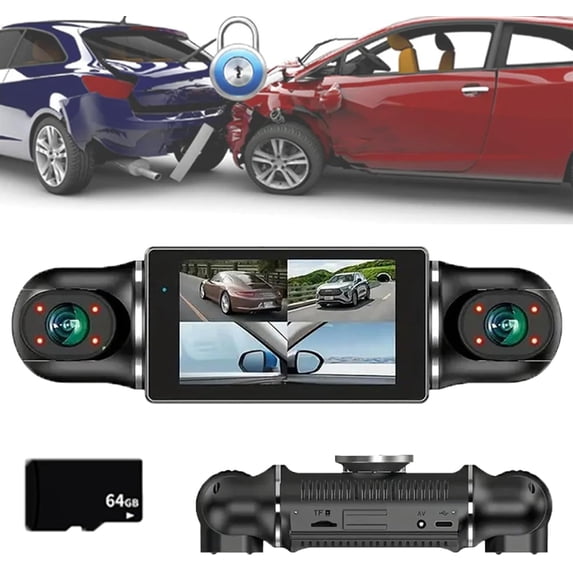 4-Channel 1080p Car Recorder,Driving Security 4-Channel 1080P Car Recorder, 360° Dash Cam Front and Rear Inside, Wi-Fi GPS & App Control Car Camera,4 Channel Dash Cam(64GB)