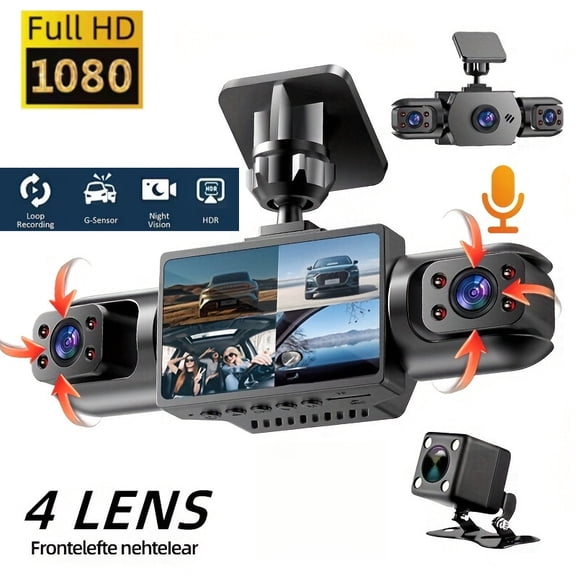 4-Channel 2" IPS Dash Cam with Dual Lens 1080P, Night Vision Loop Recording, 24Hr Parking Monitor G-Sensor Motion Detection for Car Security, Optional 64GB Card