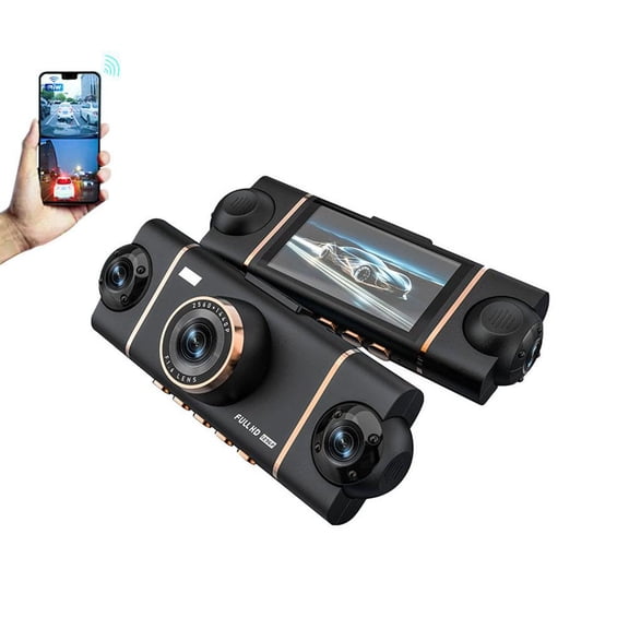 4 Channel 360 Dash Cam Front Rear Inside & Left Right, 2.5K1080P FHD Car Camera, Lamps Night & WiFi Vision IR App