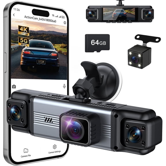 4 Channel 360 Dash Cam Front Rear Inside & Left Right 4K+1080P*3 FHD Car Camera, 5GHz WiFi & App Control 8 IR Lamps Night Vision 24H Parking Mode, G-Sensor, Loop Recording, Includes 64GB (Gunmetal)