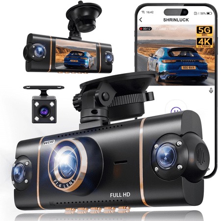 4 Channel 360° Dash Cam Front Rear Inside Left Right, 4K+1080P×3 FHD Car Camera with 8 IR Night Vision, 5GHz WiFi & App Control, 24H Parking Mode, G-Sensor, Loop Recording