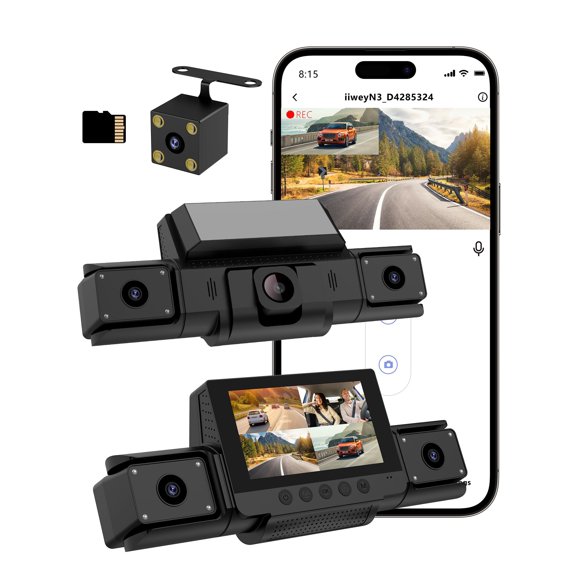 4 Channel 360 Dash Cam Front and Rear Inside & Left Right for Cars, 1080P with GPS 2.4GHz WiFi & APP Control, IR Night Vision, WDR, G-Sensor,Loop Recording, 24H Parking Mode,32GB Card for Taxi
