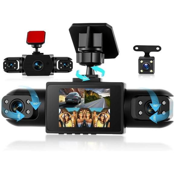 4 Channel 360 Dash Cam Front and Rear Inside Left Right, Dash Camera for Cars, Built-in Night Vision, Sensitive Motion Detection 24/7 Recording Parking Mode Monitor Reversing Help