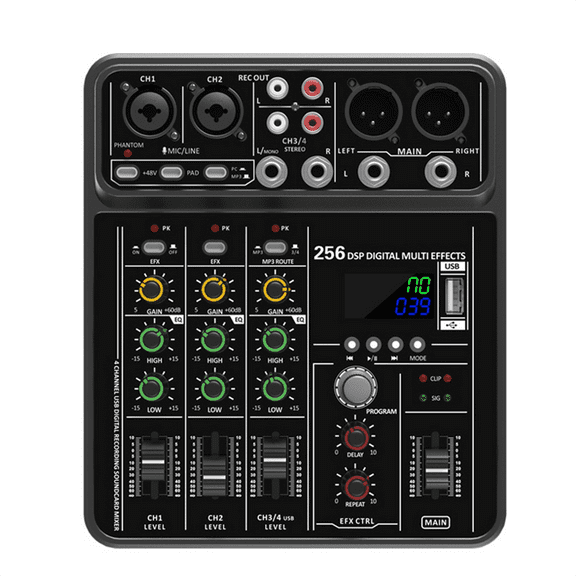 4 Channel Audio Mixer 48V Phantom Power USB Studio Sound Mixers Bluetooth DJ Console Mixing for Karaok